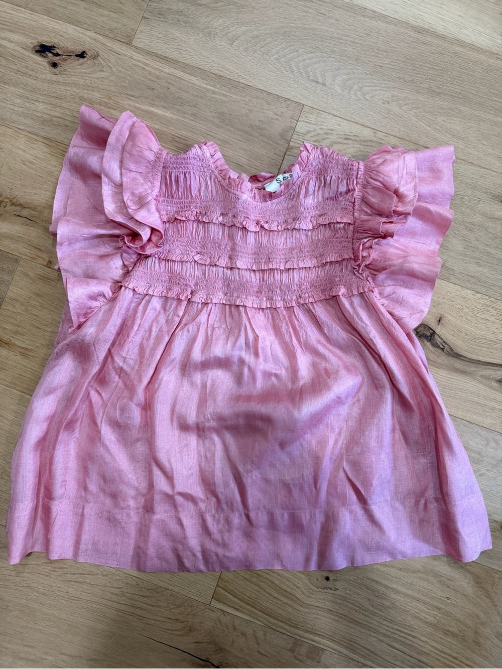 Sea New York Pink Ruffle-Sleeve Smocked Blouse
